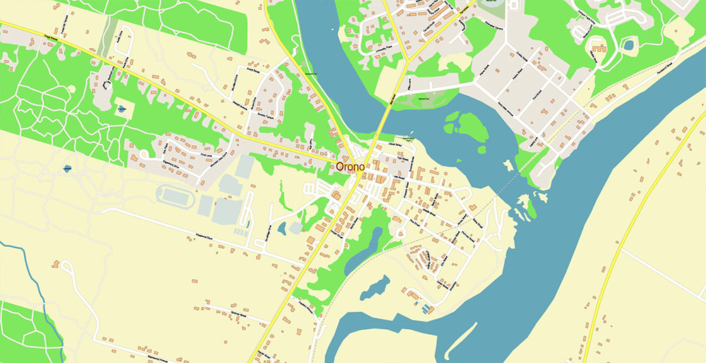 Bangor Maine USA Vector Map Exact High Detailed Street Map editable Adobe Illustrator in layers