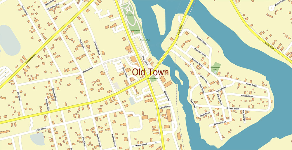 Bangor Maine USA Vector Map Exact High Detailed Street Map editable Adobe Illustrator in layers