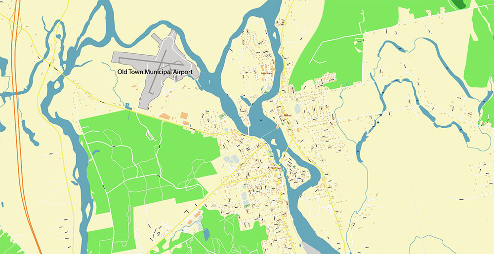Bangor Maine USA Vector Map Exact High Detailed Street Map editable Adobe Illustrator in layers