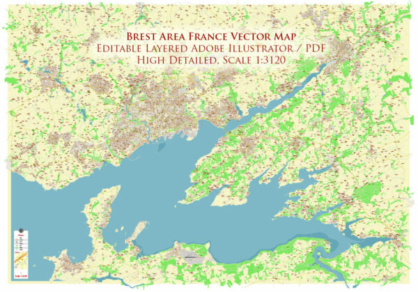 Brest Area France Vector Map Exact High Detailed Street Map editable Adobe Illustrator in layers Brest Area France Vector Map Exact High Detailed Street Map editable Adobe Illustrator in layers