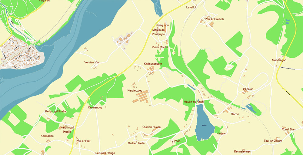Brest Area France Vector Map Exact High Detailed Street Map editable Adobe Illustrator in layers