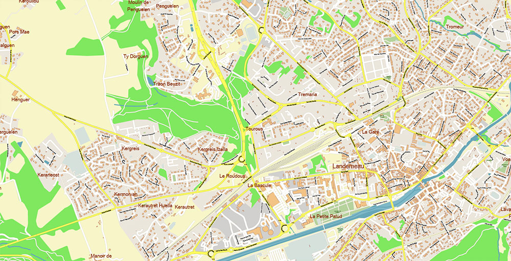 Brest Area France Vector Map Exact High Detailed Street Map editable Adobe Illustrator in layers
