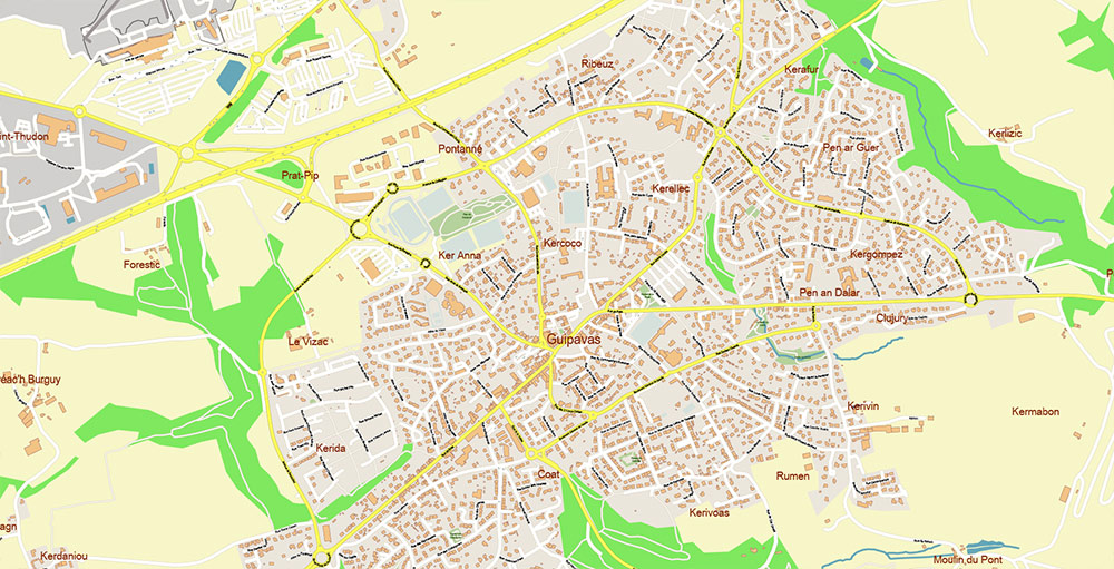 Brest Area France Vector Map Exact High Detailed Street Map editable Adobe Illustrator in layers