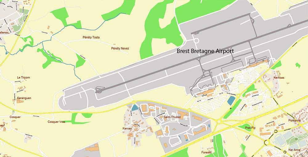 Brest Area France Vector Map Exact High Detailed Street Map editable Adobe Illustrator in layers
