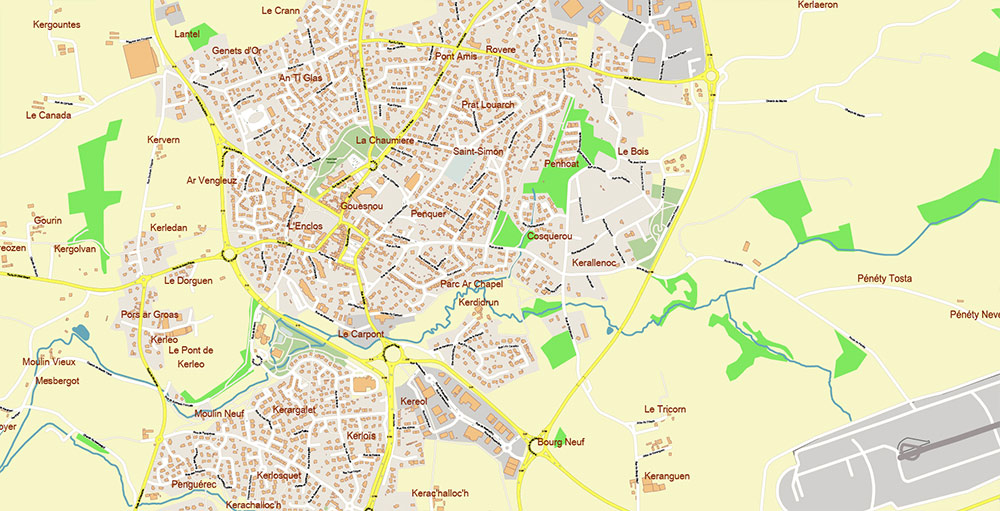 Brest Area France Vector Map Exact High Detailed Street Map editable Adobe Illustrator in layers