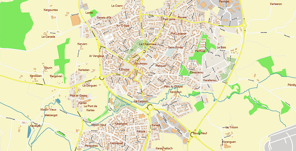 Brest Area France Vector Map Exact High Detailed Street Map editable Adobe Illustrator in layers