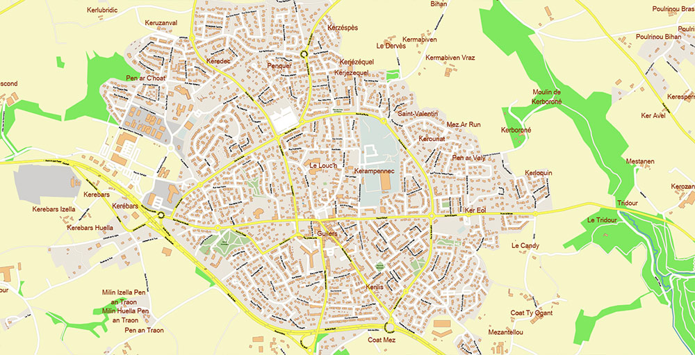 Brest Area France Vector Map Exact High Detailed Street Map editable Adobe Illustrator in layers