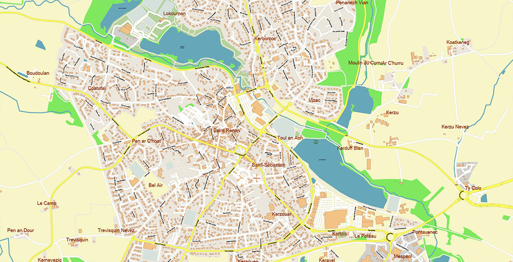 Brest Area France Vector Map Exact High Detailed Street Map editable Adobe Illustrator in layers