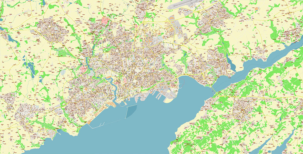 Brest Area France Vector Map Exact High Detailed Street Map editable Adobe Illustrator in layers