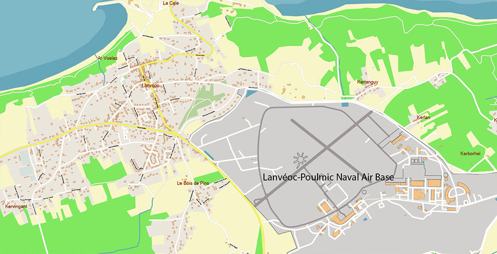 Brest Area France Vector Map Exact High Detailed Street Map editable Adobe Illustrator in layers