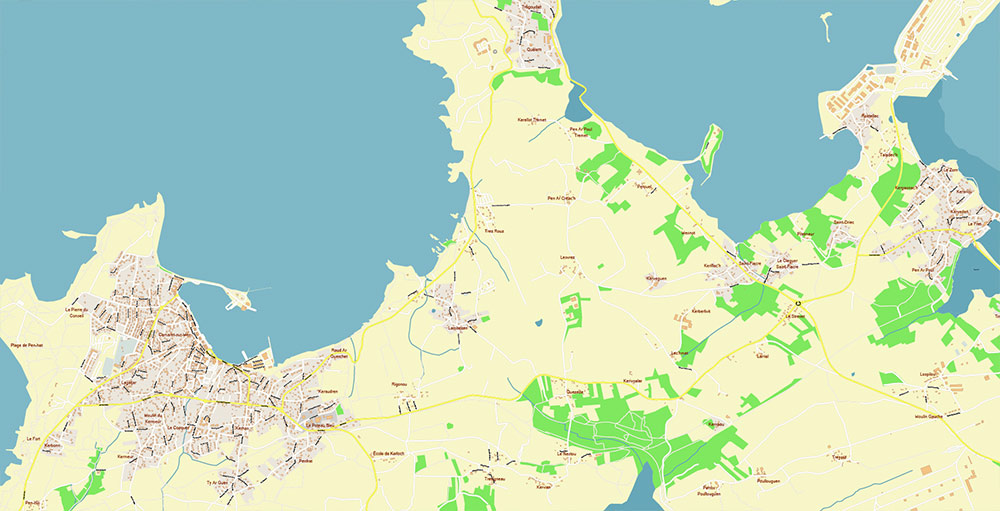 Brest Area France Vector Map Exact High Detailed Street Map editable Adobe Illustrator in layers