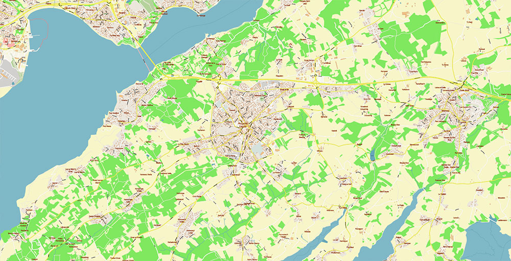 Brest Area France Vector Map Exact High Detailed Street Map editable Adobe Illustrator in layers