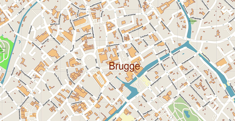 Brugge Oostende Roeselare Belgium Vector Map Exact High Detailed Street Map editable Adobe Illustrator in layers