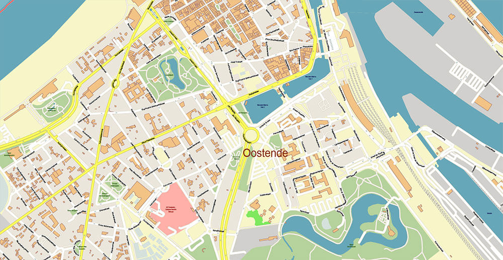 Brugge Oostende Roeselare Belgium Vector Map Exact High Detailed Street Map editable Adobe Illustrator in layers