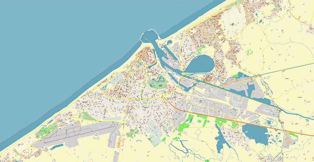 Brugge Oostende Roeselare Belgium Vector Map Exact High Detailed Street Map editable Adobe Illustrator in layers