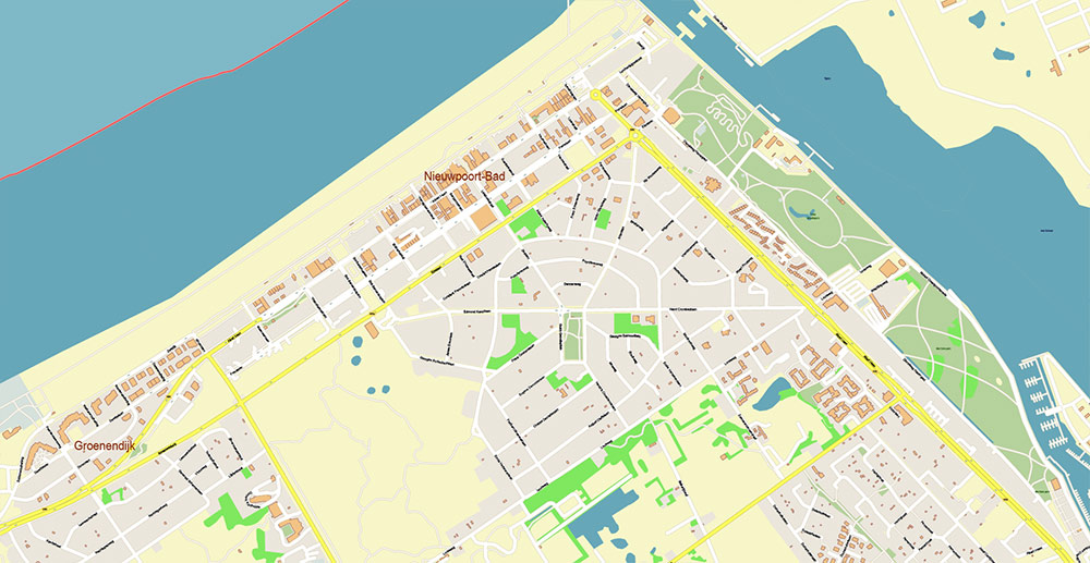 Brugge Oostende Roeselare Belgium Vector Map Exact High Detailed Street Map editable Adobe Illustrator in layers
