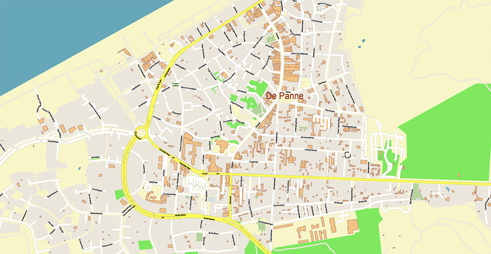 Brugge Oostende Roeselare Belgium Vector Map Exact High Detailed Street Map editable Adobe Illustrator in layers