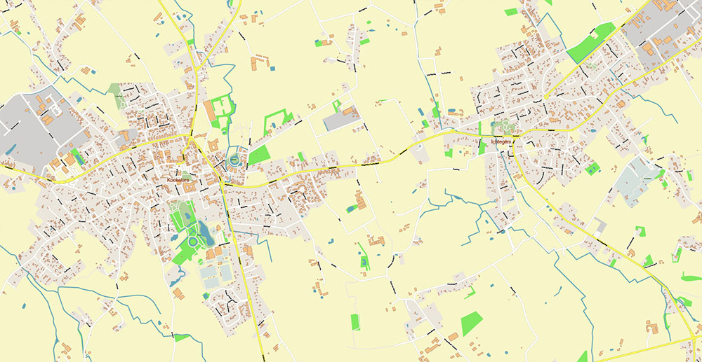 Brugge Oostende Roeselare Belgium Vector Map Exact High Detailed Street Map editable Adobe Illustrator in layers