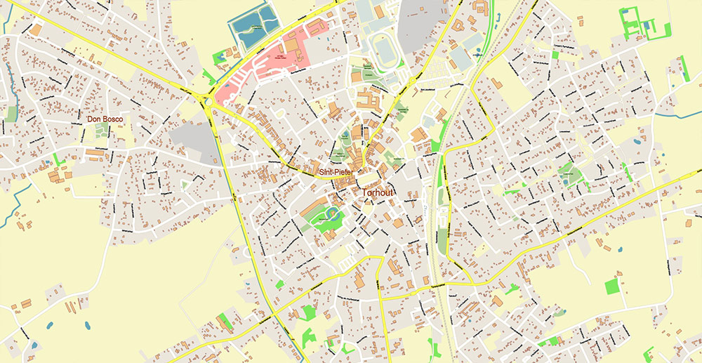 Brugge Oostende Roeselare Belgium Vector Map Exact High Detailed Street Map editable Adobe Illustrator in layers