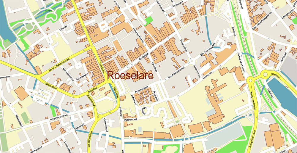 Brugge Oostende Roeselare Belgium Vector Map Exact High Detailed Street Map editable Adobe Illustrator in layers