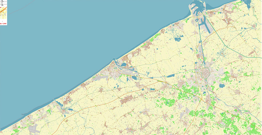 Brugge Oostende Roeselare Belgium Vector Map Exact High Detailed Street Map editable Adobe Illustrator in layers