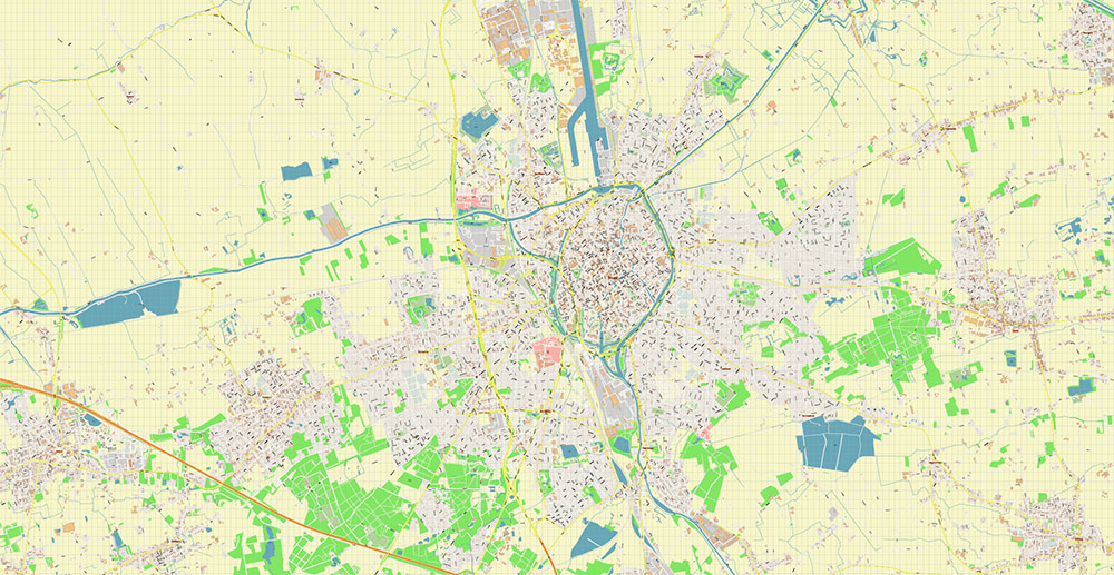 Brugge Oostende Roeselare Belgium Vector Map Exact High Detailed Street Map editable Adobe Illustrator in layers