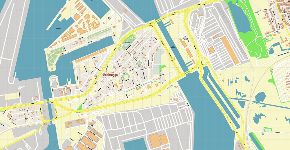Brugge Oostende Roeselare Belgium Vector Map Exact High Detailed Street Map editable Adobe Illustrator in layers
