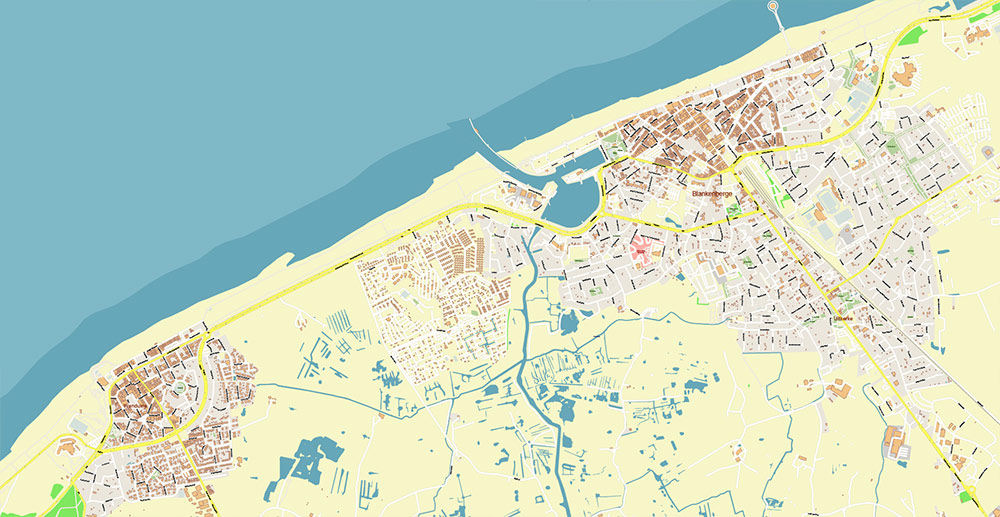 Brugge Oostende Roeselare Belgium Vector Map Exact High Detailed Street Map editable Adobe Illustrator in layers