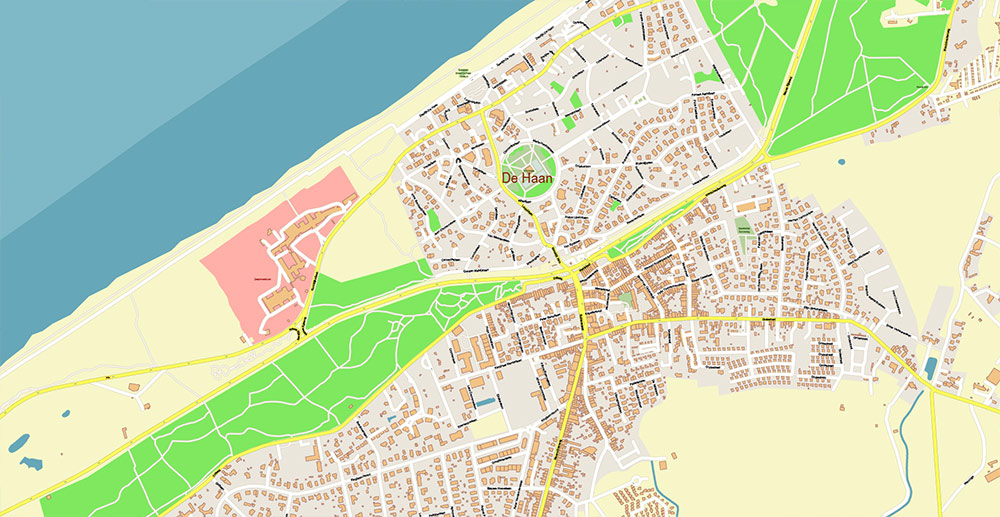 Brugge Oostende Roeselare Belgium Vector Map Exact High Detailed Street Map editable Adobe Illustrator in layers