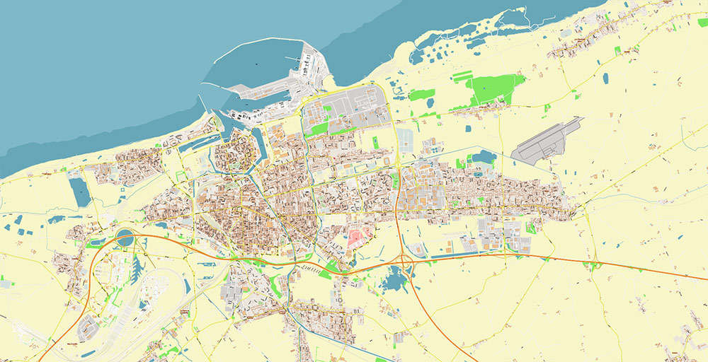 Calais and Dunkerque France Vector Map Exact High Detailed Street Map editable Adobe Illustrator in layers