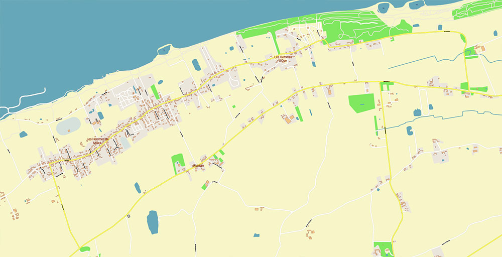 Calais and Dunkerque France Vector Map Exact High Detailed Street Map editable Adobe Illustrator in layers