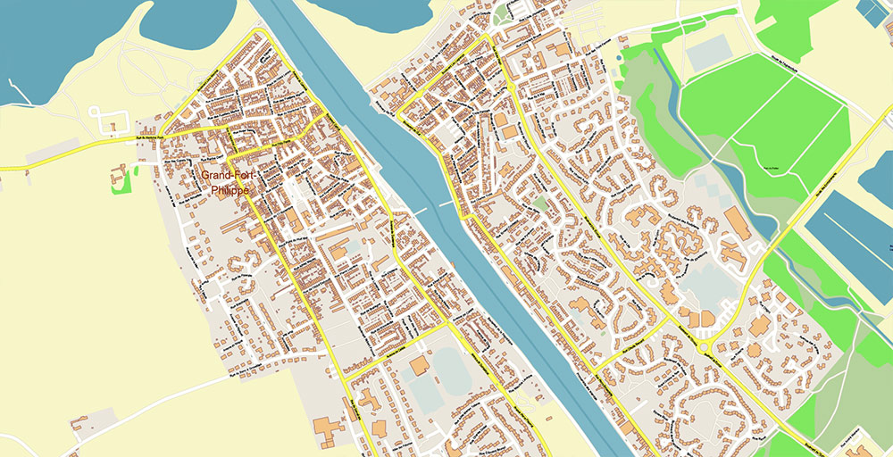 Calais and Dunkerque France Vector Map Exact High Detailed Street Map editable Adobe Illustrator in layers