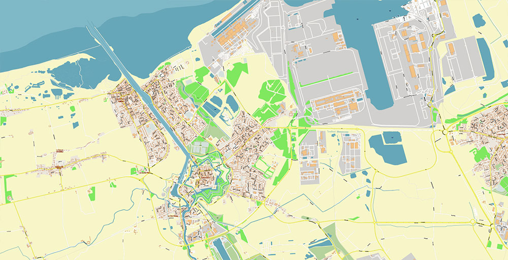 Calais and Dunkerque France Vector Map Exact High Detailed Street Map editable Adobe Illustrator in layers