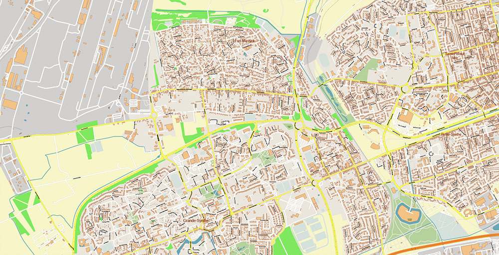 Calais and Dunkerque France Vector Map Exact High Detailed Street Map editable Adobe Illustrator in layers