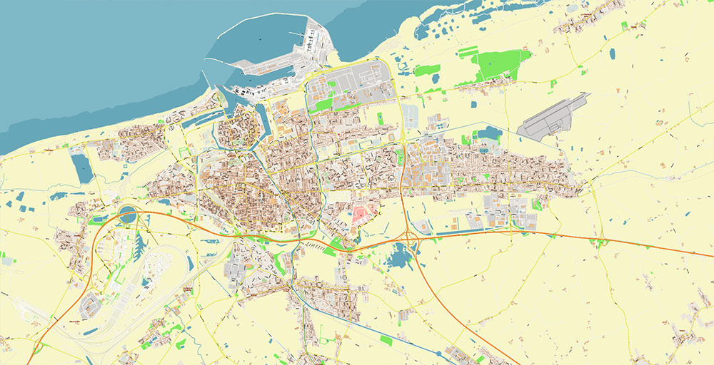 Calais and Dunkerque France Vector Map Exact High Detailed Street Map editable Adobe Illustrator in layers