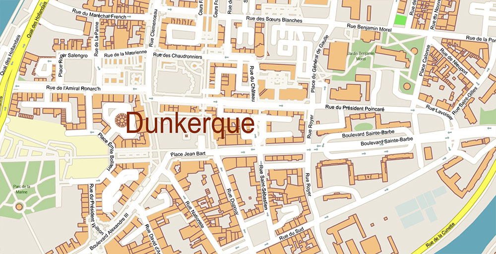 Calais and Dunkerque France Vector Map Exact High Detailed Street Map editable Adobe Illustrator in layers