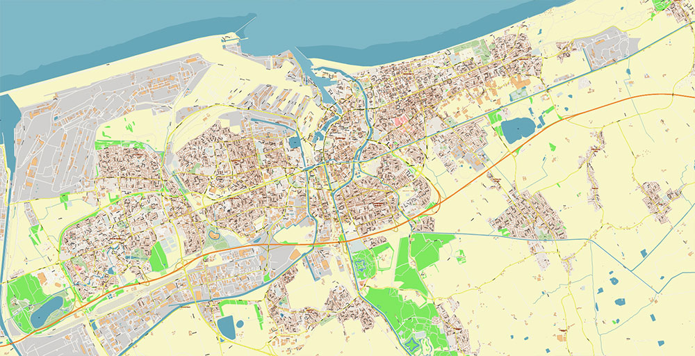 Calais and Dunkerque France Vector Map Exact High Detailed Street Map editable Adobe Illustrator in layers