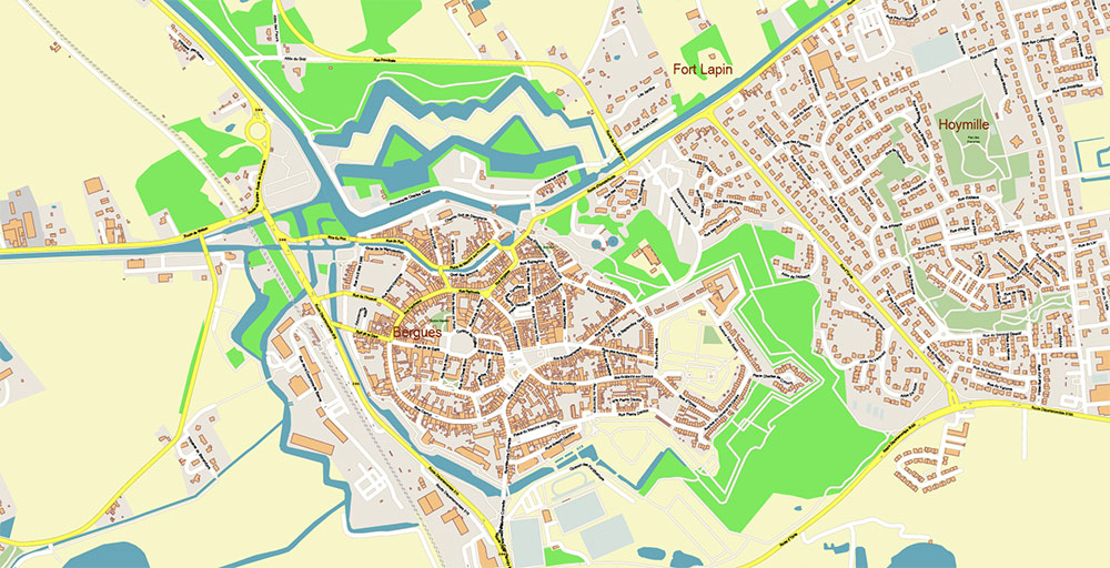 Calais and Dunkerque France Vector Map Exact High Detailed Street Map editable Adobe Illustrator in layers