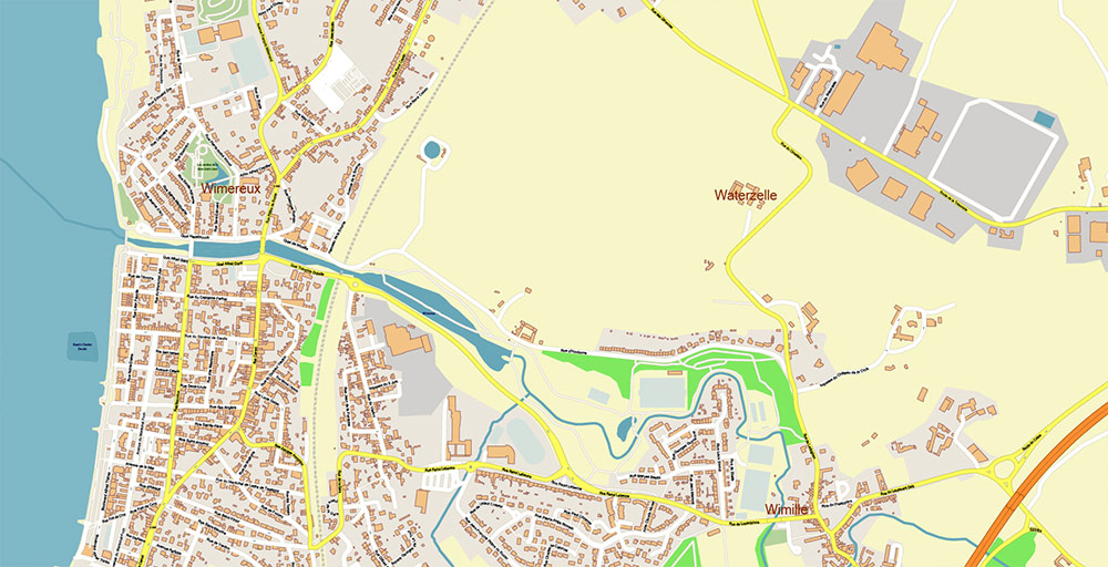 Calais and Dunkerque France Vector Map Exact High Detailed Street Map editable Adobe Illustrator in layers