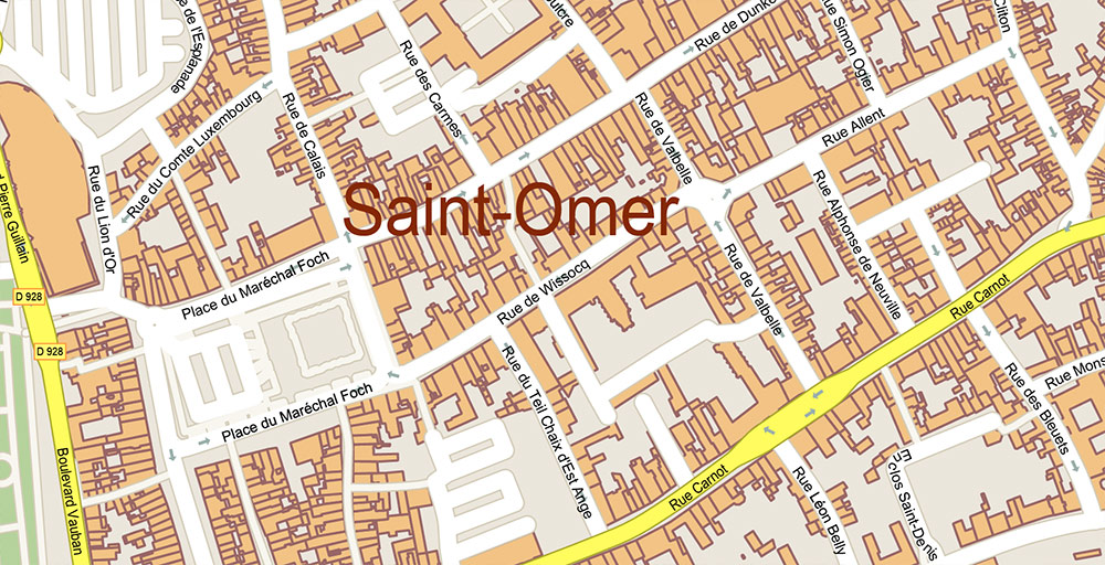 Calais and Dunkerque France Vector Map Exact High Detailed Street Map editable Adobe Illustrator in layers