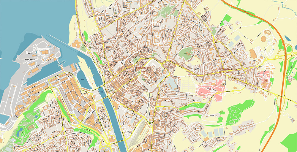 Calais and Dunkerque France Vector Map Exact High Detailed Street Map editable Adobe Illustrator in layers