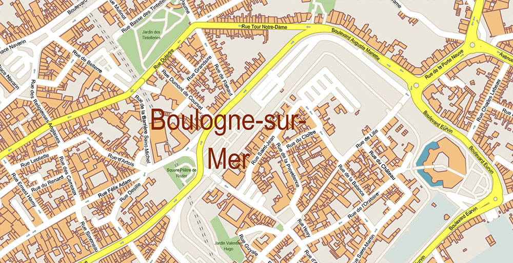 Calais and Dunkerque France Vector Map Exact High Detailed Street Map editable Adobe Illustrator in layers