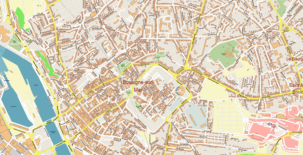 Calais and Dunkerque France Vector Map Exact High Detailed Street Map editable Adobe Illustrator in layers