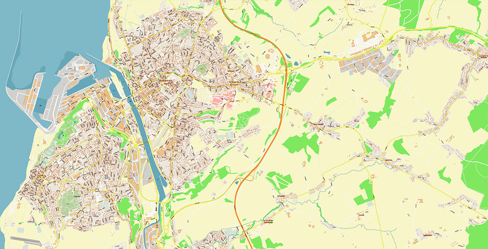 Calais and Dunkerque France Vector Map Exact High Detailed Street Map editable Adobe Illustrator in layers