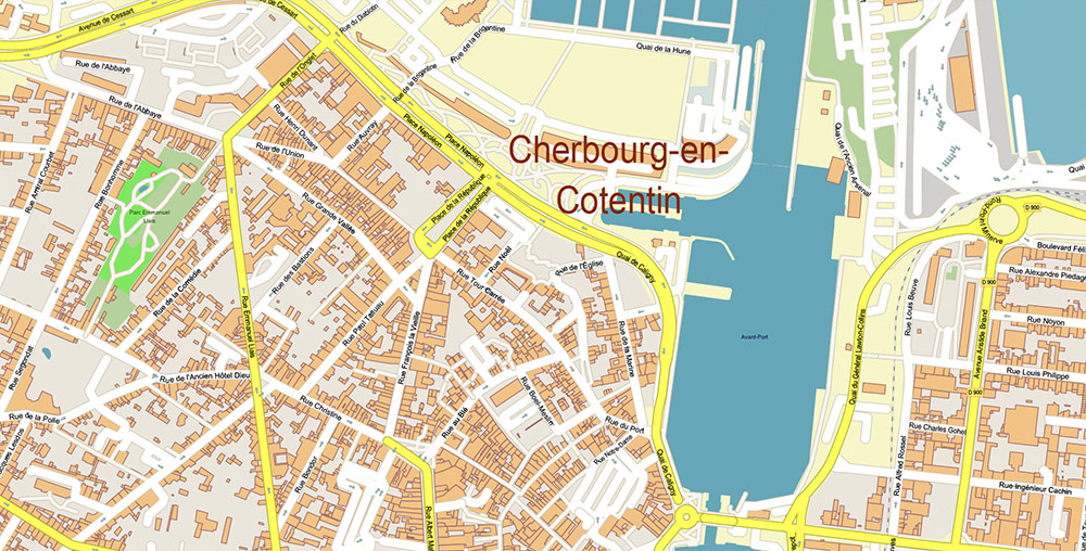 Cherbourg France Guernsey Jersey UK Vector Map Exact High Detailed Street Map editable Adobe Illustrator in layers