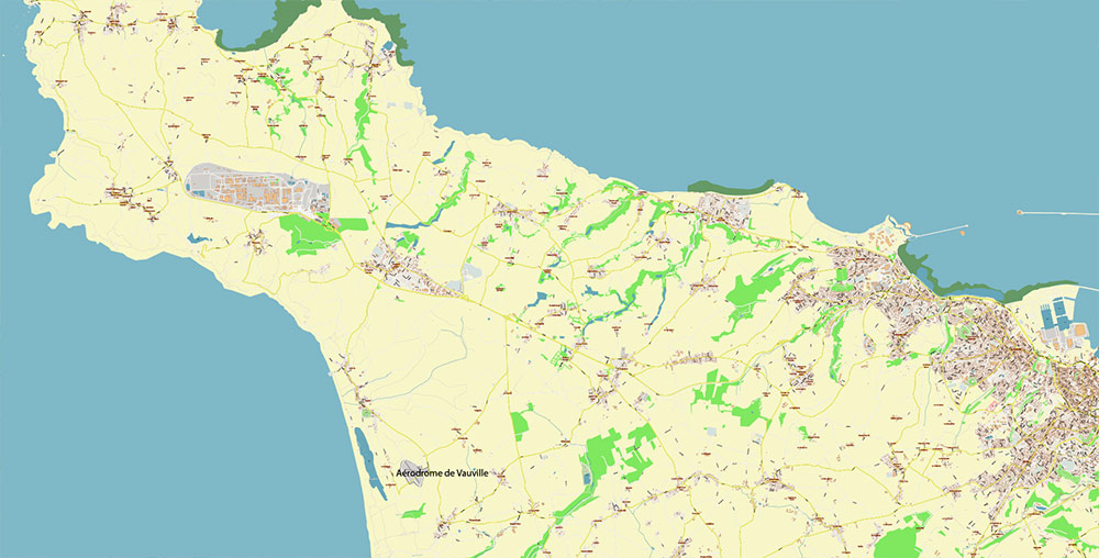 Cherbourg France Guernsey Jersey UK Vector Map Exact High Detailed Street Map editable Adobe Illustrator in layers