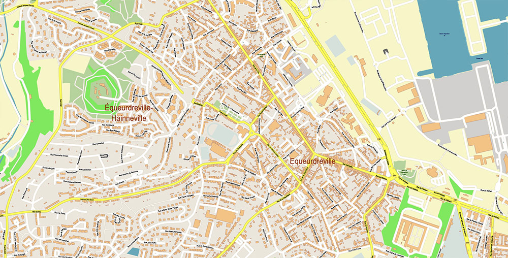 Cherbourg France Guernsey Jersey UK Vector Map Exact High Detailed Street Map editable Adobe Illustrator in layers