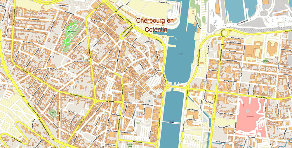 Cherbourg France Guernsey Jersey UK Vector Map Exact High Detailed Street Map editable Adobe Illustrator in layers