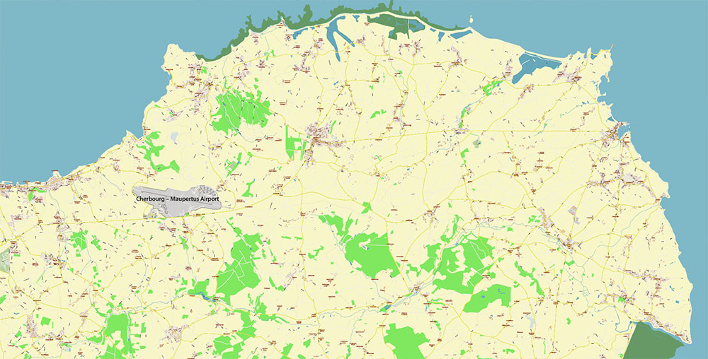Cherbourg France Guernsey Jersey UK Vector Map Exact High Detailed Street Map editable Adobe Illustrator in layers