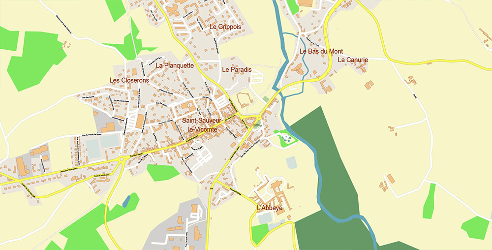 Cherbourg France Guernsey Jersey UK Vector Map Exact High Detailed Street Map editable Adobe Illustrator in layers